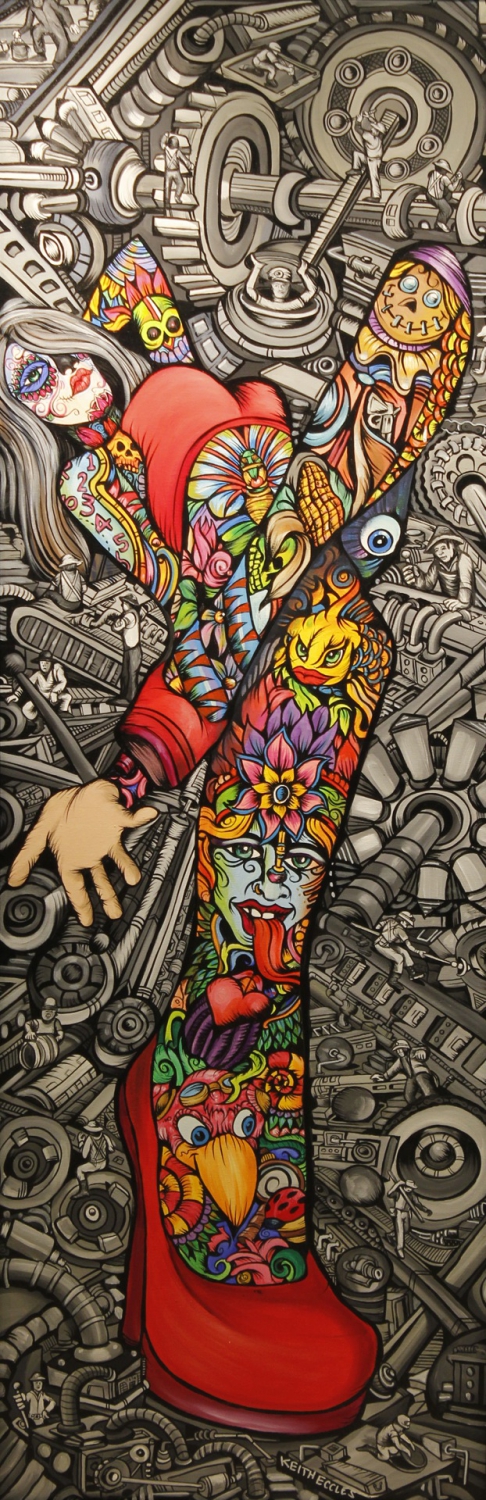 Tattoo Lady by Keith Eccles | Acrylic on Canvas - Gallery Framed Tattoo Lady
